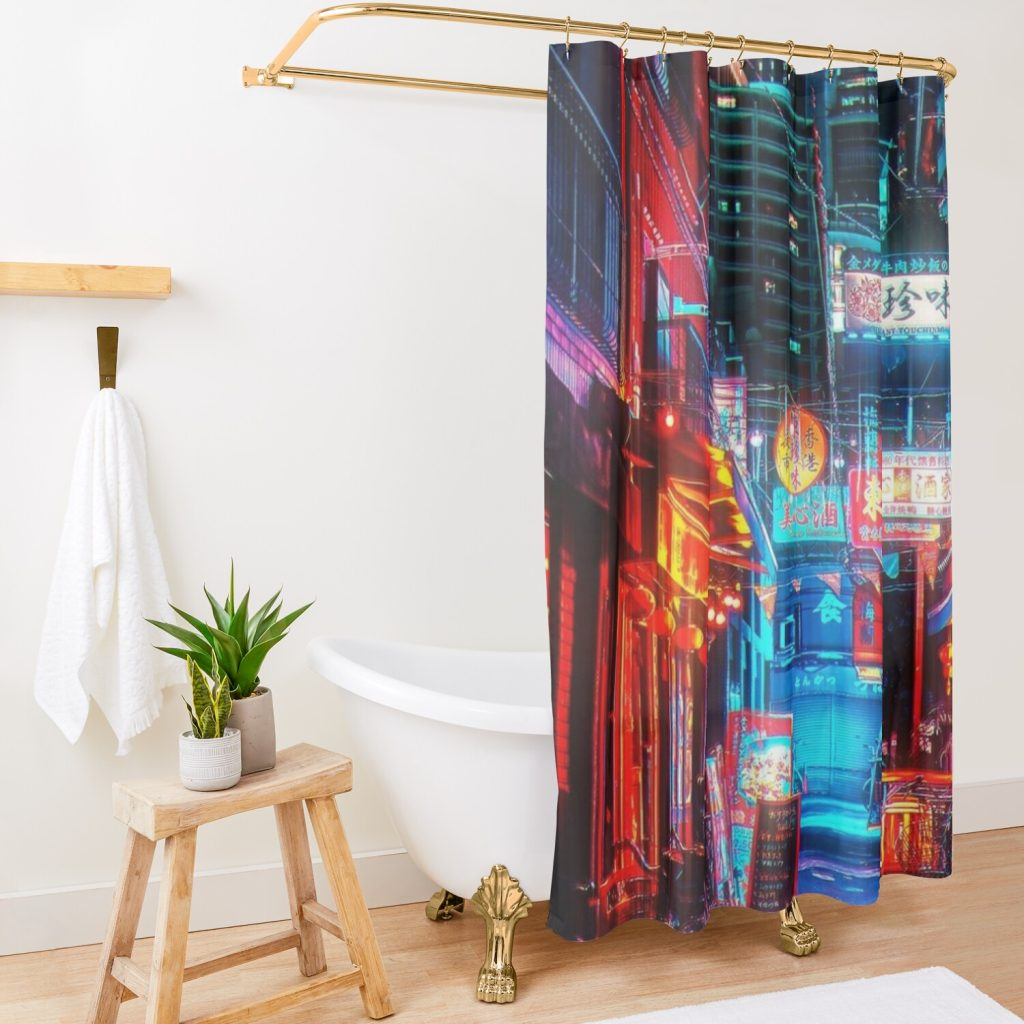 Tokyo Cyberpunk Aesthetic Shower Curtain