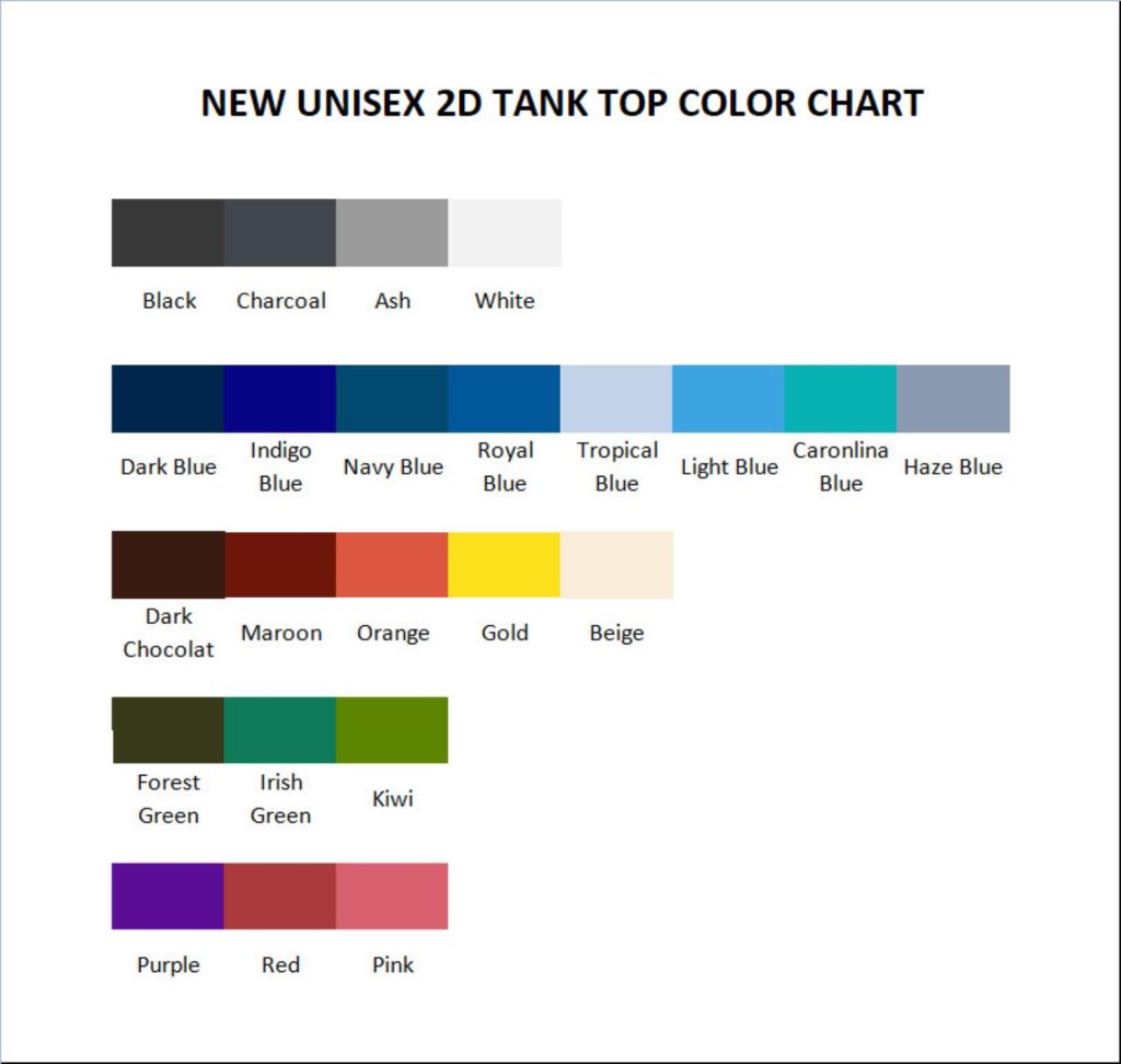 tank top color chart - Akira Merch